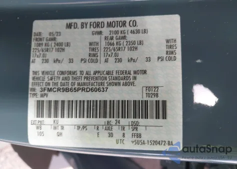 2023 Ford Bronco Sport Big Bend z USA, uszkodzony, nr VIN 3FMCR9B65PRD60637